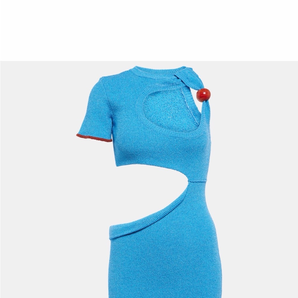 Jacquemus La Robe Brilho dress w asymmetric cut-out design w a striking red bead